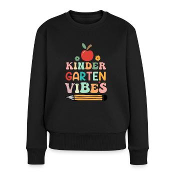 Groovy Hello Kindergarten Vibes Retro Teacher - Women's Premium Organic Jumper - black - Front - Julia (174cm)