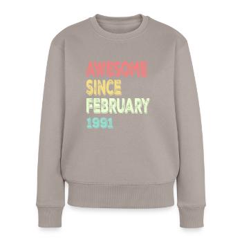 Großartig seit Februar 1991 - Frauen Premium Bio Pullover - Taupe - Vorne - Julia (174cm)