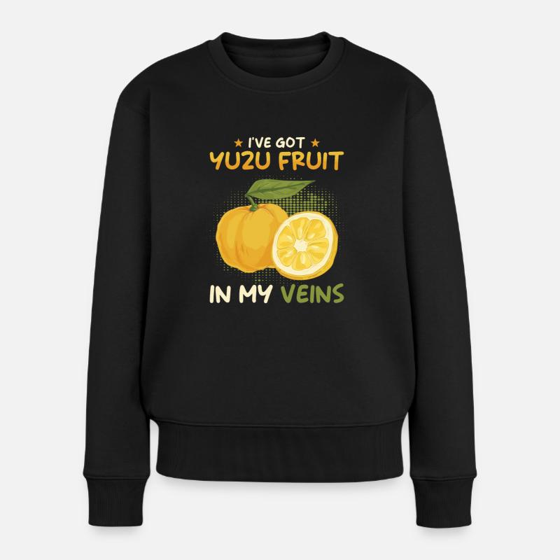 Yuzu Frucht Spruch - Frauen Premium Bio Pullover - Schwarz