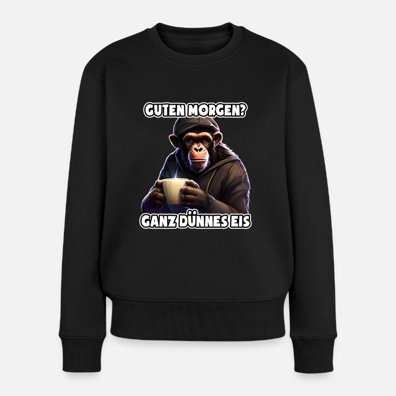 Ganz dünnes Eis - Morgenmuffel - lustiger Affe - Frauen Premium Bio Pullover - Schwarz