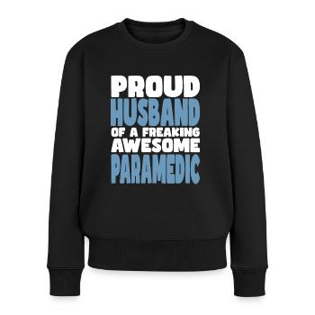 Fière épouse d’un sacré bon - Pull Premium bio Femme - noir - Devant - Julia (174cm)