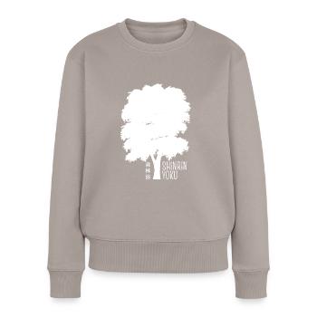 Shinrin yoku - Waldbaden - Waldmeditation - Frauen Premium Bio Pullover - Taupe - Vorne - Julia (174cm)