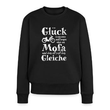 Glück kann man nicht kaufen - aber ein Mofa - Frauen Premium Bio Pullover - Schwarz - Vorne - Julia (174cm)