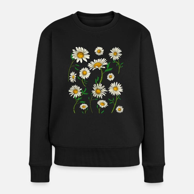 Blumen Blüte Garten Gänseblümchen Geschenk Botanik - Frauen Premium Bio Pullover - Schwarz