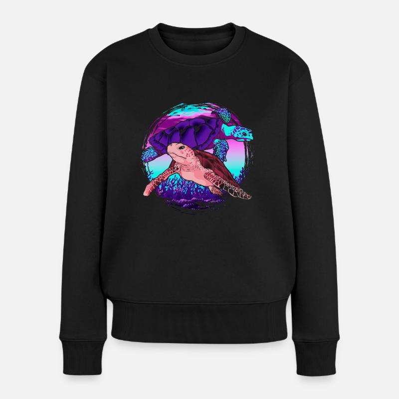 Meeresbewohner Geschenk Farbenfrohes Schildkröte - Frauen Premium Bio Pullover - Schwarz
