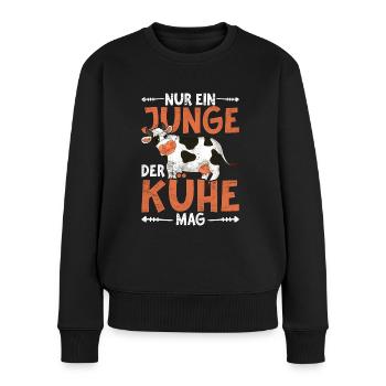 Nur ein Junge der Kühe mag Bauernhof Tier Kuh - Frauen Premium Bio Pullover - Schwarz - Vorne - Julia (174cm)