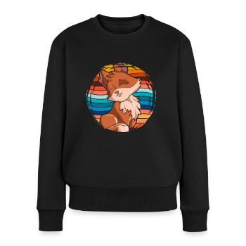 Süßes Wald Tier Waldbewohner Geschenk Retro Fuchs - Frauen Premium Bio Pullover - Schwarz - Vorne - Julia (174cm)
