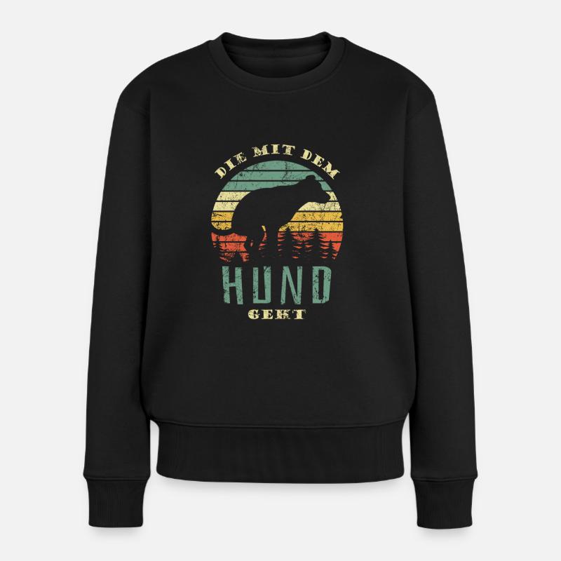 Die mit dem Hund geht - Hundekacke - Frauen Premium Bio Pullover - Schwarz