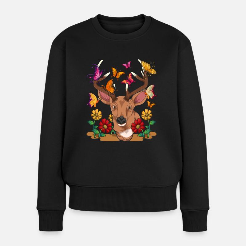 Forest Dweller Animal Gift Butterfly Deer - Pull Premium bio Femme - noir