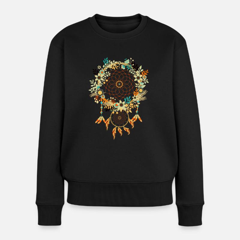 Federn Hippie Blumen Schmuck Geschenk Traumfänger - Frauen Premium Bio Pullover - Schwarz