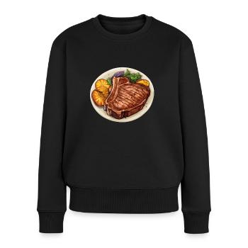 Steak Fleisch Essen - Frauen Premium Bio Pullover - Schwarz - Vorne - Julia (174cm)