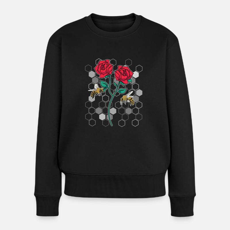 Botanischer Garten Blumen Geschenk Biene Rose - Frauen Premium Bio Pullover - Schwarz