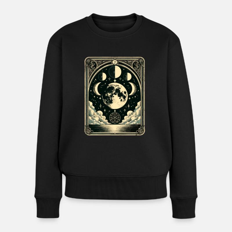 Tarotkarte Vintage Mondphase Astrologie Tarot - Frauen Premium Bio Pullover - Schwarz