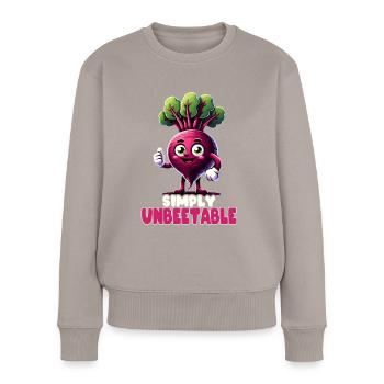 Rote Bete Rote Bete vegan einfach unbeetable veggie - Frauen Premium Bio Pullover - Taupe - Vorne - Julia (174cm)