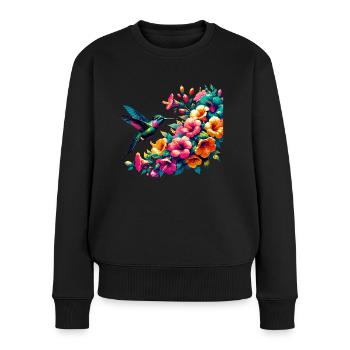 Colibri et Hibiscus fleur Art - Pull Premium bio Femme - noir - Devant - Julia (174cm)
