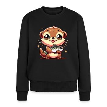 Loutre kawaii avec un design artistique de poisson - Pull Premium bio Femme - noir - Devant - Julia (174cm)