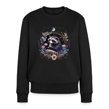 Kleiner Waschbär, Mond, Blumen, Sterne, Tiere, - Frauen Premium Bio Pullover - Schwarz - Vorne - Julia (174cm)