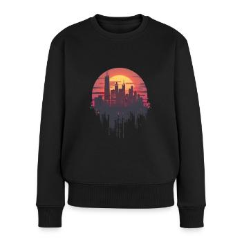 Silhouette citadine élégante au coucher du soleil - Pull Premium bio Femme - noir - Devant - Julia (174cm)