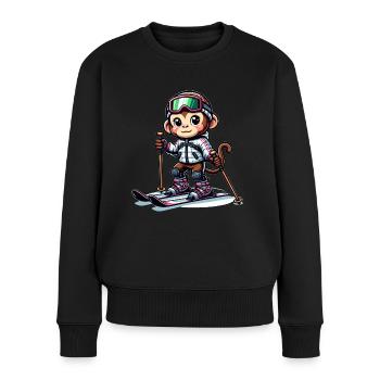 Cute Skier Monkey - Frauen Premium Bio Pullover - Schwarz - Vorne - Julia (174cm)