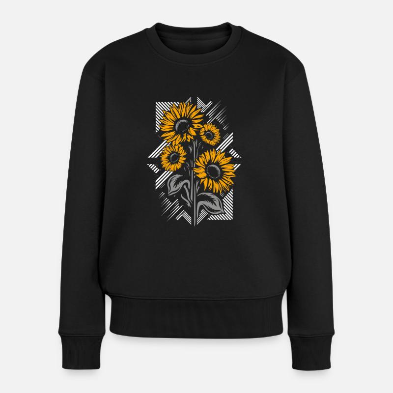 Illustration de fleurs de champ de tournesol sur noir - Pull Premium bio Femme - noir