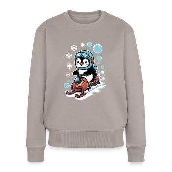 Pingouin mignon dans une aventure en motoneige - Pull Premium bio Femme - taupe - Devant - Julia (174cm)
