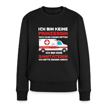 Rettungssanitäterin Sanitäterin lustiger Spruch - Frauen Premium Bio Pullover - Schwarz - Vorne - Julia (174cm)