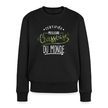 meilleure chasseuse humour femme chasse - Pull Premium bio Femme - noir - Devant - Julia (174cm)