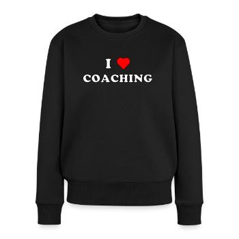 I LOVE COACHING (weiß/schwarze Umrandung) - Frauen Premium Bio Pullover - Schwarz - Vorne - Julia (174cm)