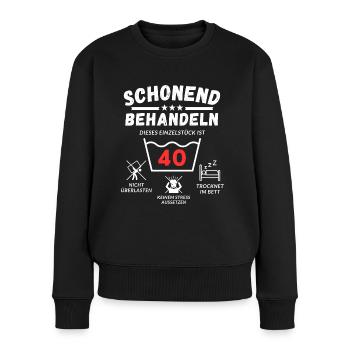 Schonend behandeln - dieses Einzelstück ist 40 - Frauen Premium Bio Pullover - Schwarz - Vorne - Julia (174cm)