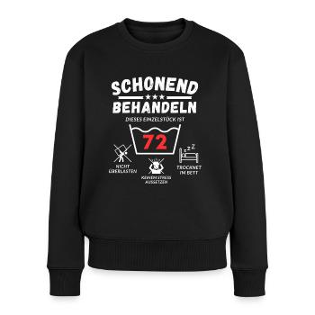 Schonend behandeln - dieses Einzelstück ist 72 - Frauen Premium Bio Pullover - Schwarz - Vorne - Julia (174cm)