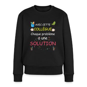 Collègue Femme Humour Partenaire De Travail - Pull Premium bio Femme - noir - Devant - Julia (174cm)