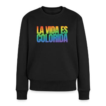 La Vida es colorida - Frauen Premium Bio Pullover - Schwarz - Vorne - Julia (174cm)