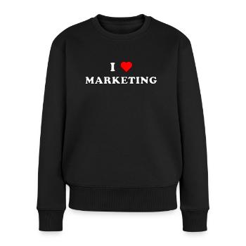 I LOVE MARKETING (weiß/schwarze Umrandung) - Frauen Premium Bio Pullover - Schwarz - Vorne - Julia (174cm)