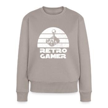 Retro Gamer Design mit Joystick - Frauen Premium Bio Pullover - Taupe - Vorne - Julia (174cm)
