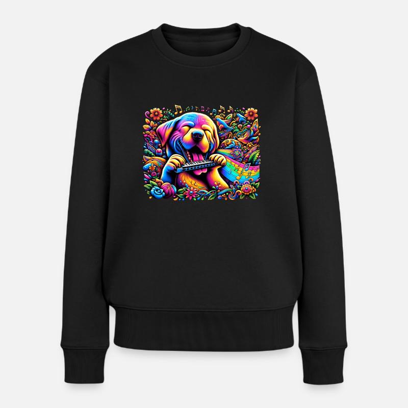 Harmony Dog: Harmonica Vibes - Women's Premium Organic Jumper - black