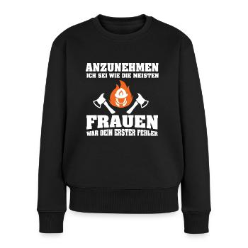 Feuerwehrfrau Spruch - Frauen Premium Bio Pullover - Schwarz - Vorne - Julia (174cm)