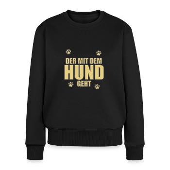 DER MIT DEM HUND GEHT - HUNDE - HERRCHEN - Frauen Premium Bio Pullover - Schwarz - Vorne - Julia (174cm)