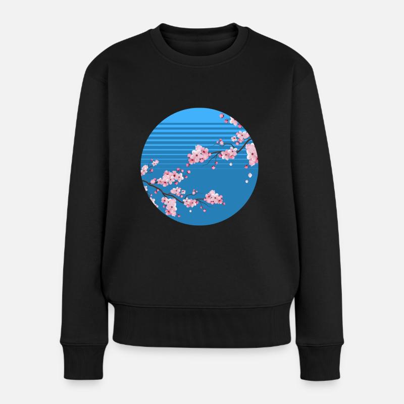 Kirschblüte Japanischer Baum Sakura Retro - Frauen Premium Bio Pullover - Schwarz