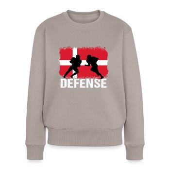American Football Dänemark Defense - Frauen Premium Bio Pullover - Taupe - Vorne - Julia (174cm)