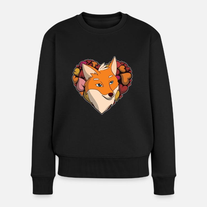 Waldbewohner Herz Wald Tier Liebe Geschenk Fuchs - Frauen Premium Bio Pullover - Schwarz
