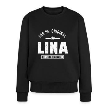 Lina personalisiertes Shirt Vorname Lina - Frauen Premium Bio Pullover - Schwarz - Vorne - Julia (174cm)