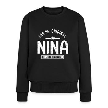 Nina personalisiertes Shirt Vorname nina - Frauen Premium Bio Pullover - Schwarz - Vorne - Julia (174cm)