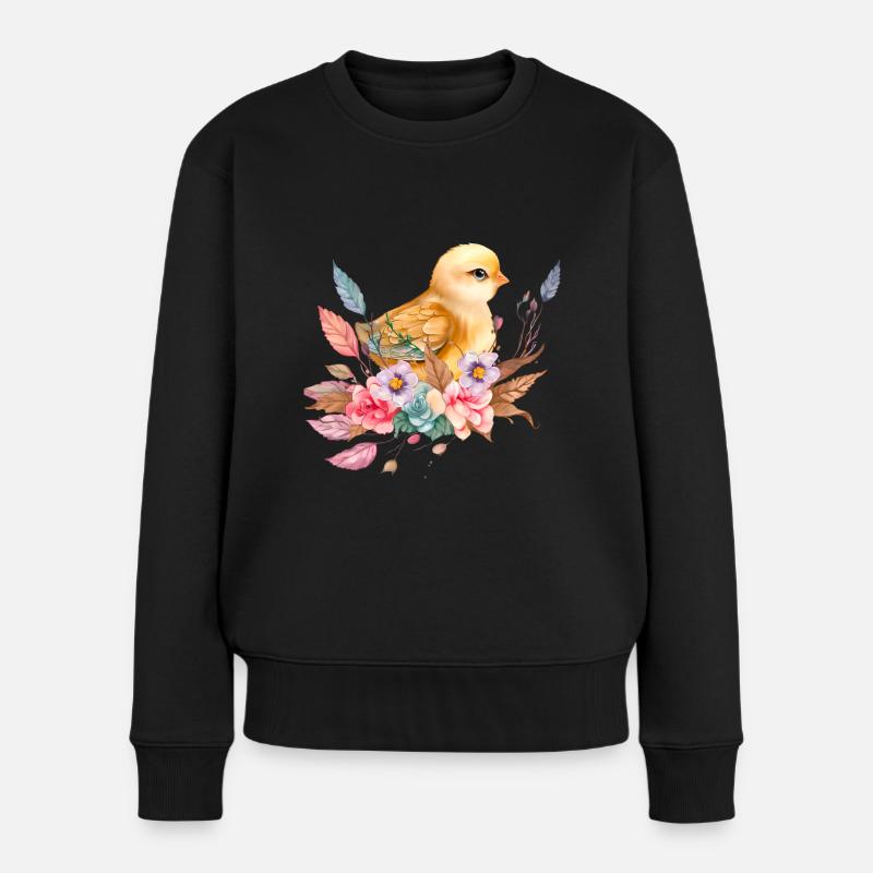 Niedliches Küken Nest Blumen - Frauen Premium Bio Pullover - Schwarz