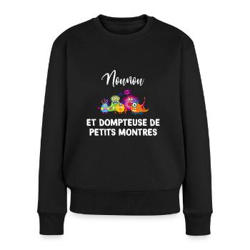 Nounou humour et petits montres d'amour - Pull Premium bio Femme - noir - Devant - Julia (174cm)