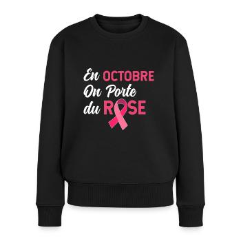 Femme Octobre rose Cancer du Sein - Pull Premium bio Femme - noir - Devant - Julia (174cm)