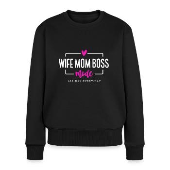 MOMLIFE Mama Design Mutterherz Mutterlieb - Frauen Premium Bio Pullover - Schwarz - Vorne - Julia (174cm)