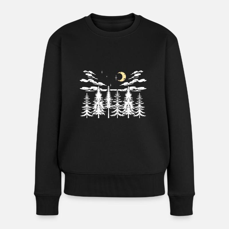 Halbmond Wald Bäume Geschenk Natur - Frauen Premium Bio Pullover - Schwarz