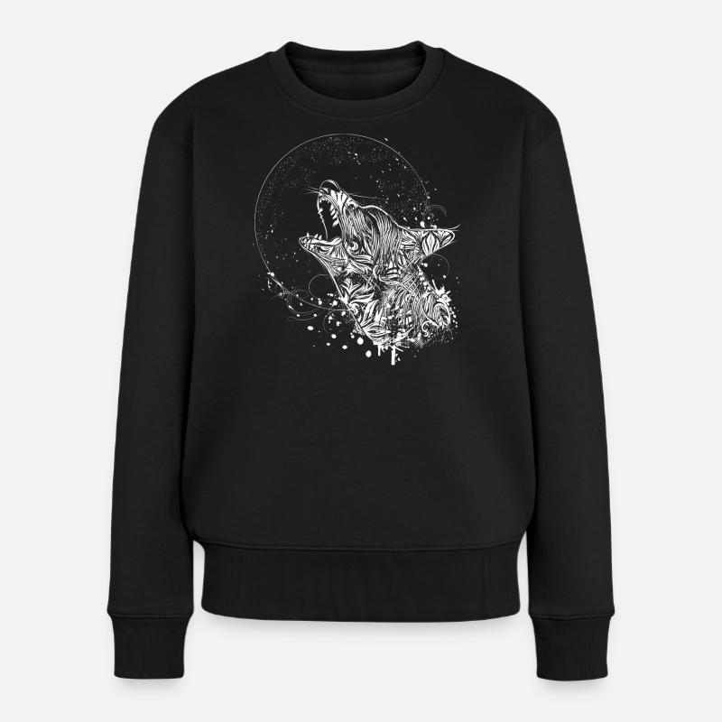un loup hurlant dans la nuit - Pull Premium bio Femme - noir