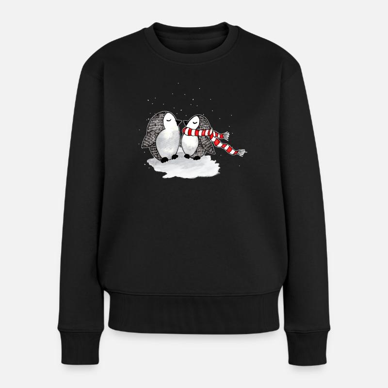 Niedliche Pinguine Winter - Frauen Premium Bio Pullover - Schwarz