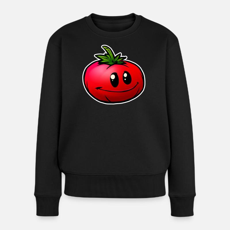 Fröhliche Cartoon Tomate Lächeln - Frauen Premium Bio Pullover - Schwarz